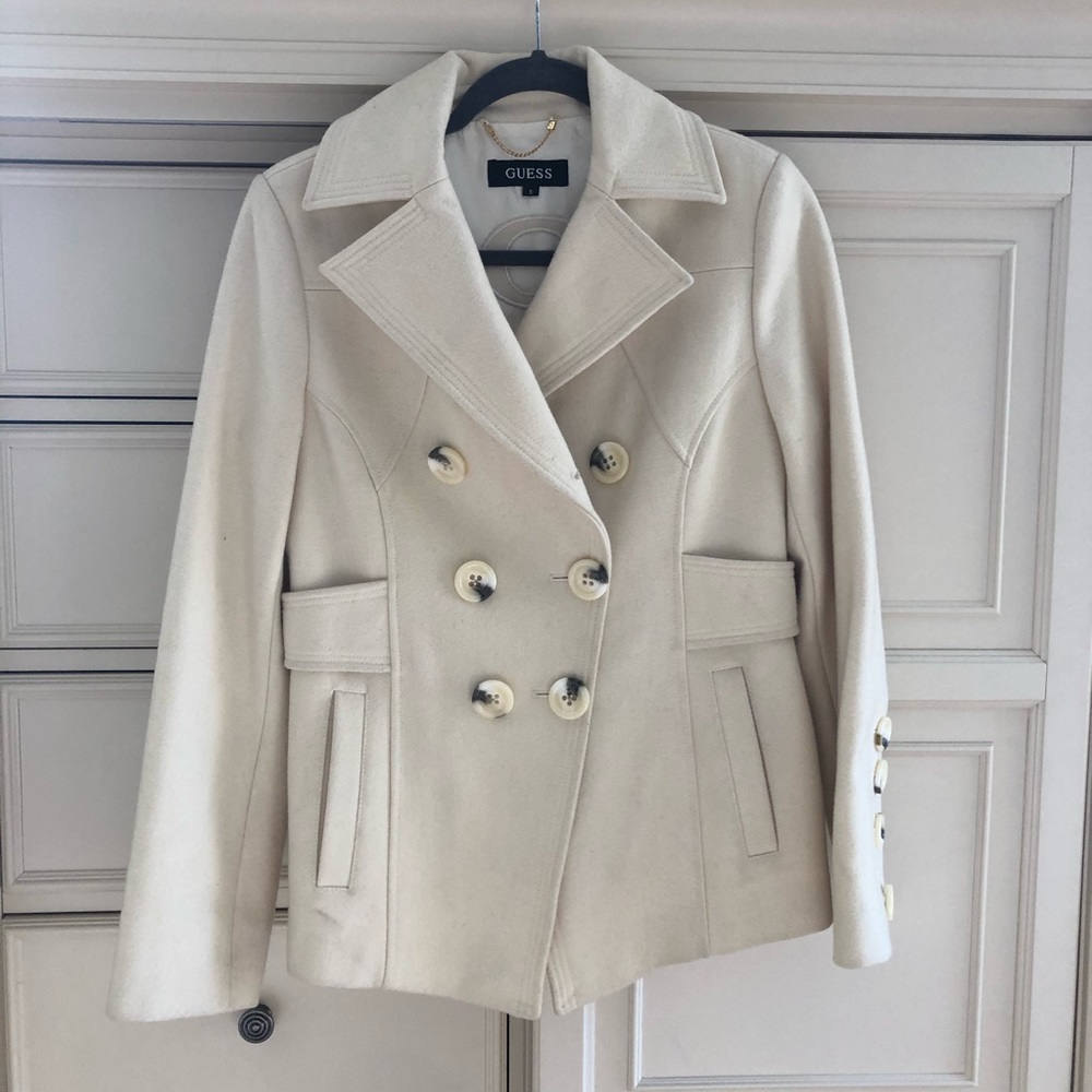 GUESS ivory pea coat wool winter coat